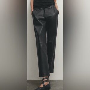 NEW Massimo Dutti 💯 Leather chino pants trousers straight black suple rare US M